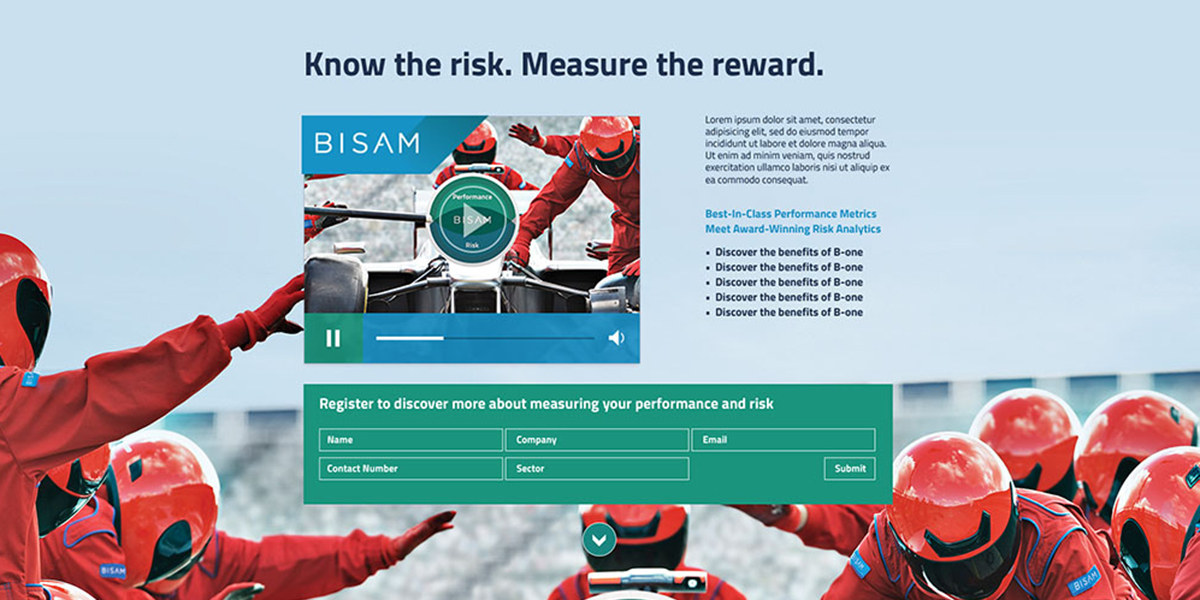 BISAM Performance vs Risk campaign landing page