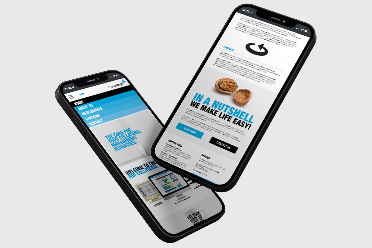 CloudMargin responsive website designs on two smartphones