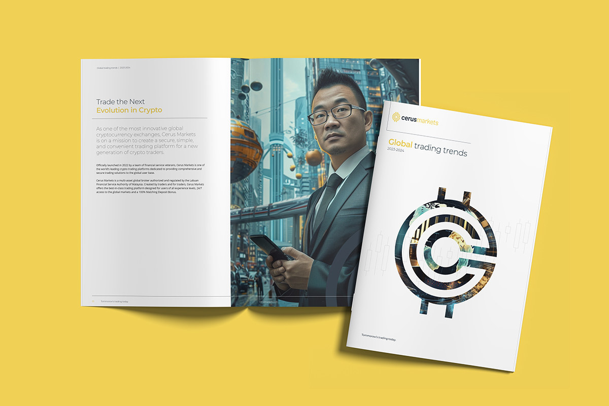 Cerus Markets brochure covers with circular trading graphic