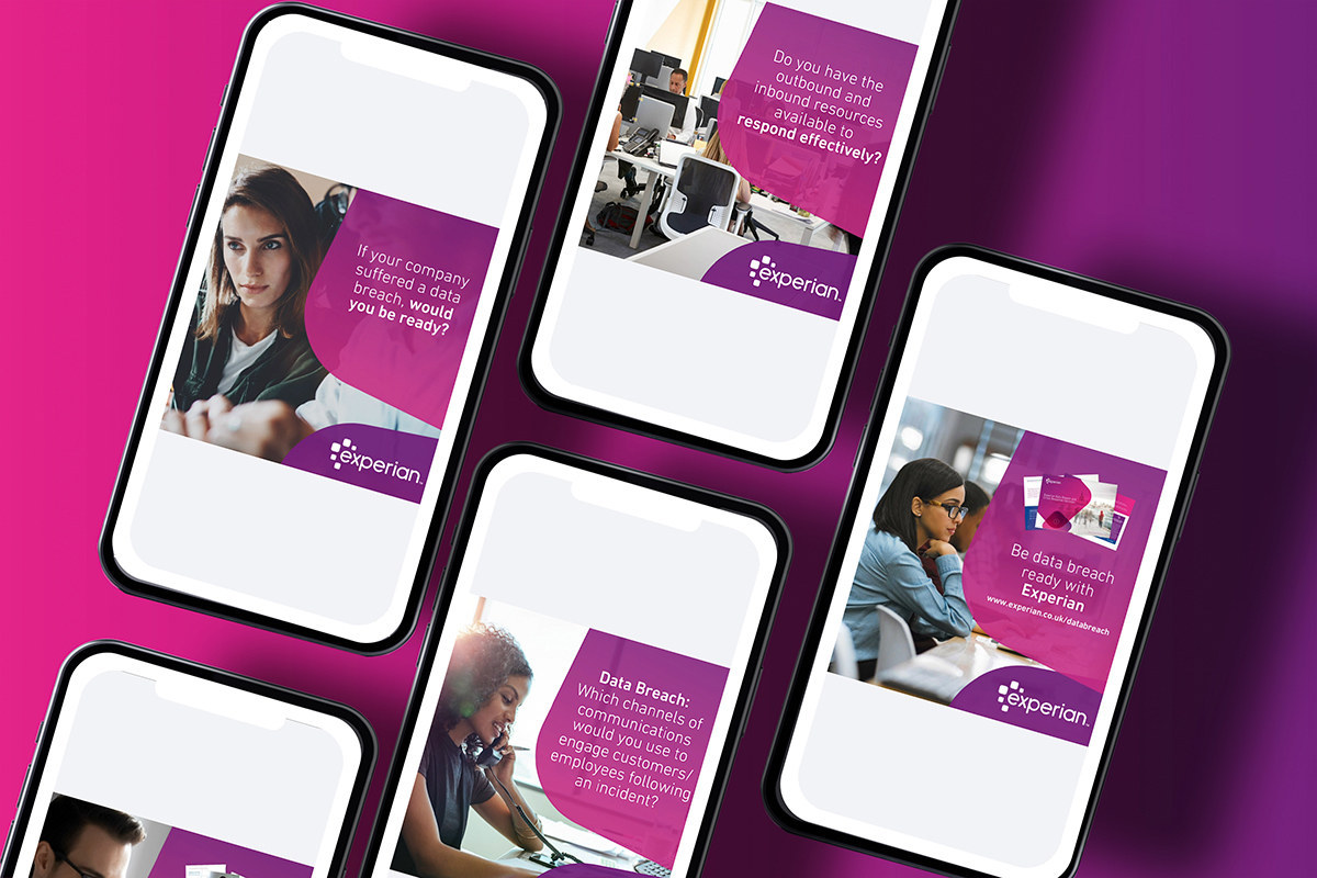 Experian Data Breach mobile campaign screens on smartphones