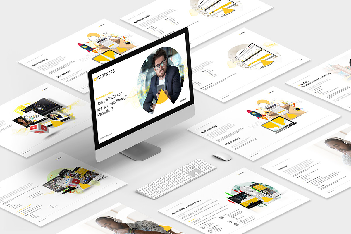 IX Partners digital PDF and website layouts on a desktop screen