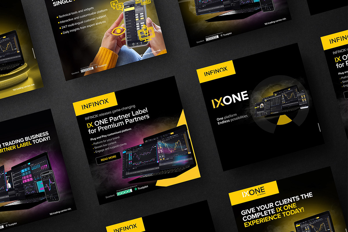 IX ONE social campaign graphics in black and yellow