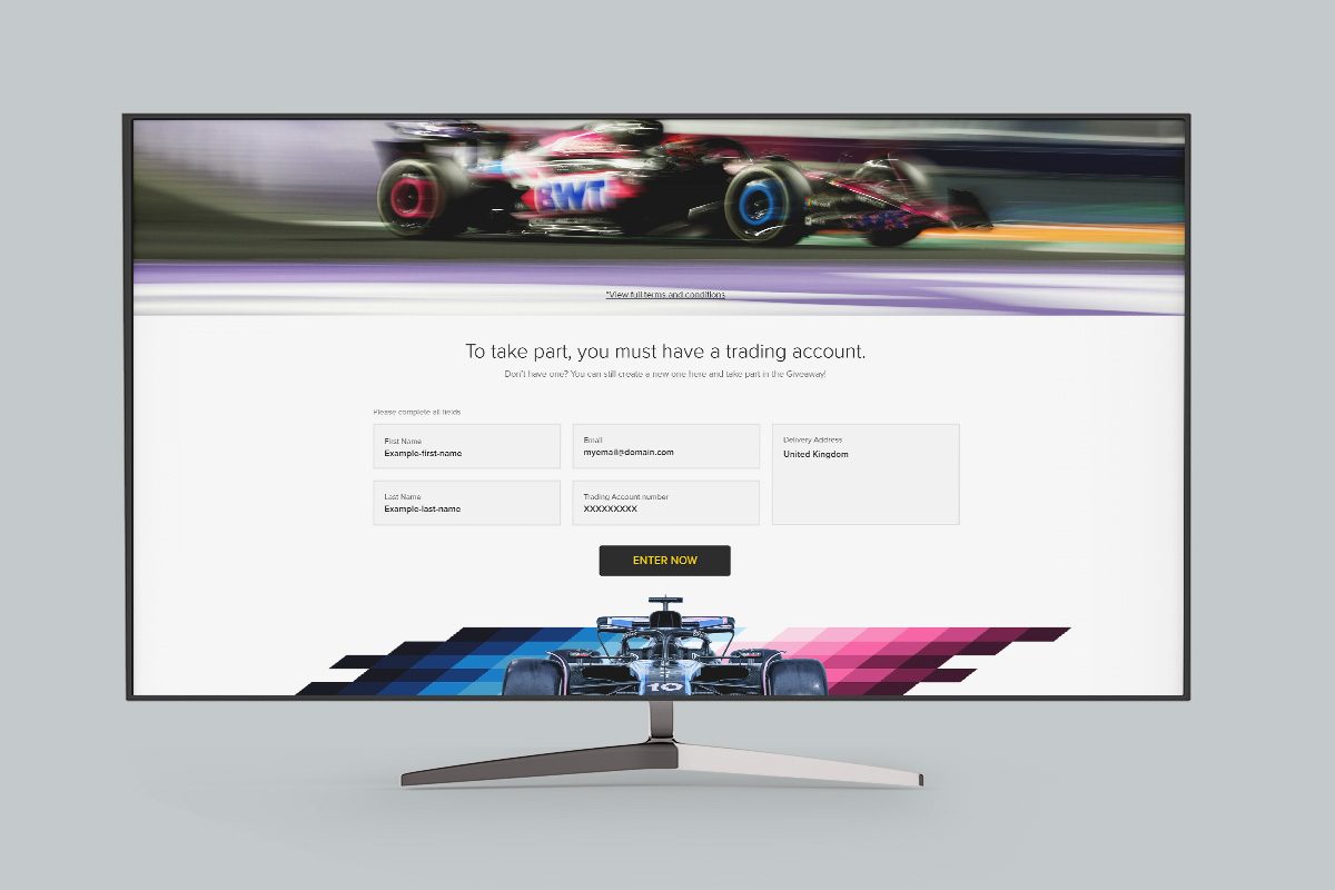 INFINOX and Alpine F1 landing page displayed on a desktop monitor