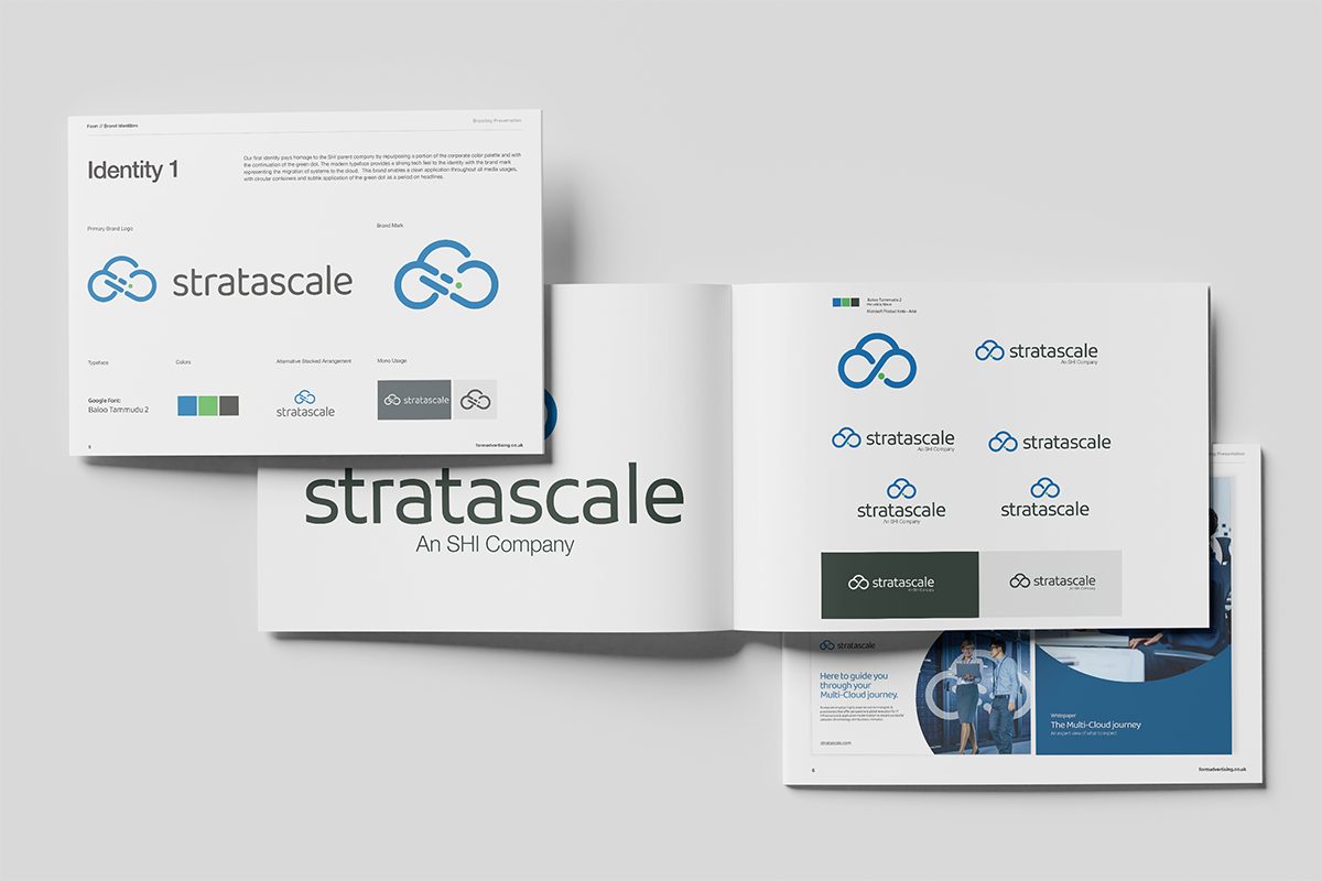 StrataScale logo design and identity development boards