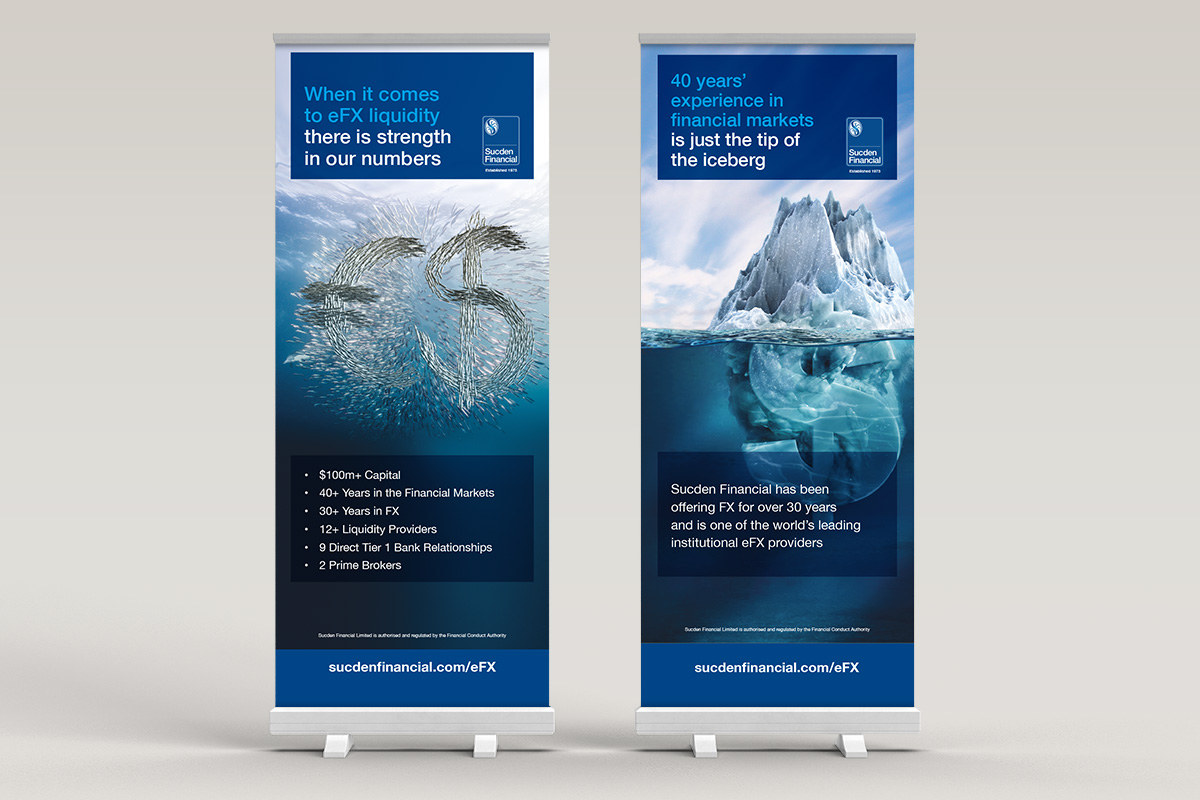 Sucden Financial roll-up banners with commodity imagery
