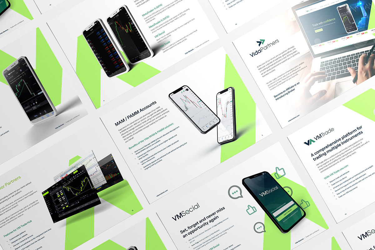 Vida Markets brochure and branded collateral in green