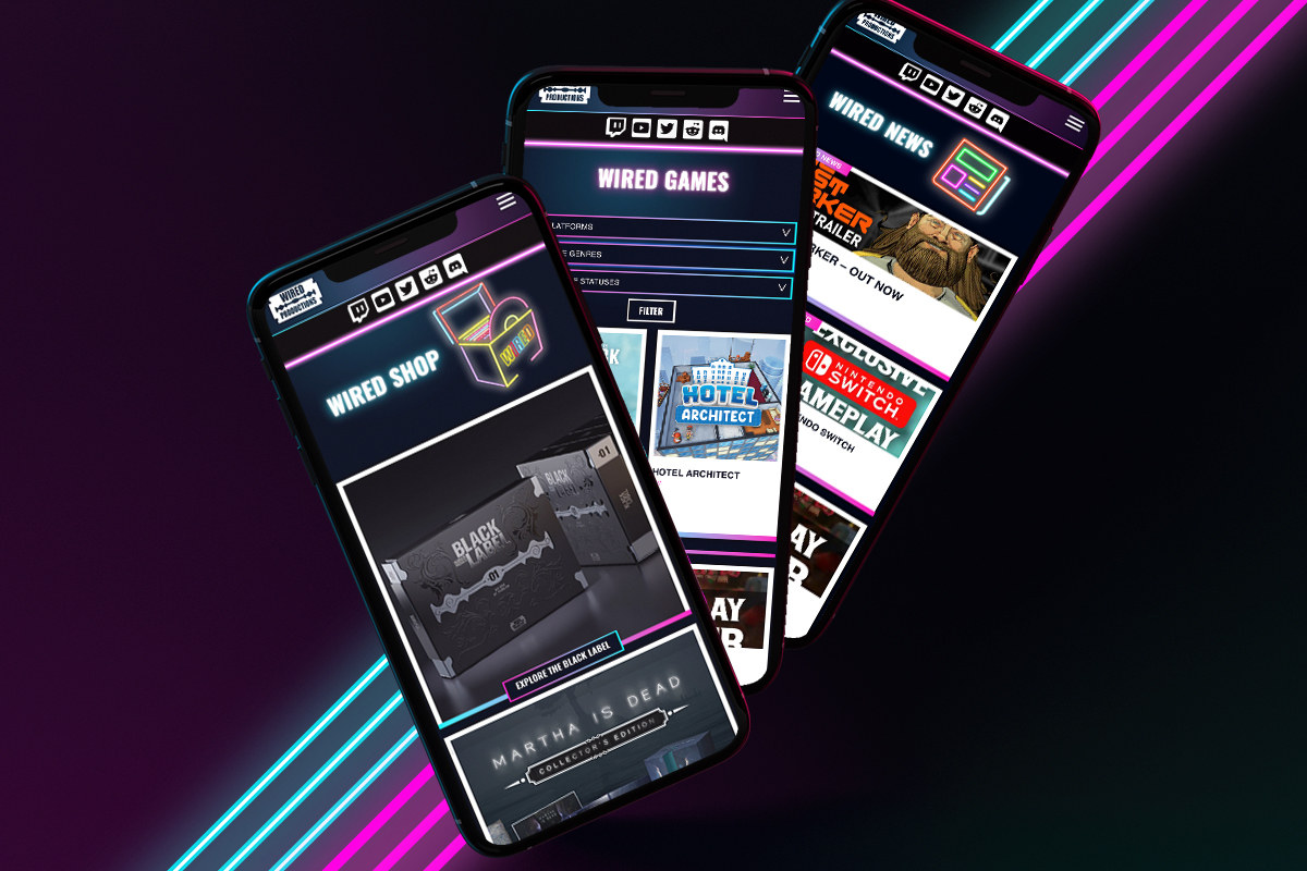 Wired Productions mobile website screens on smartphones