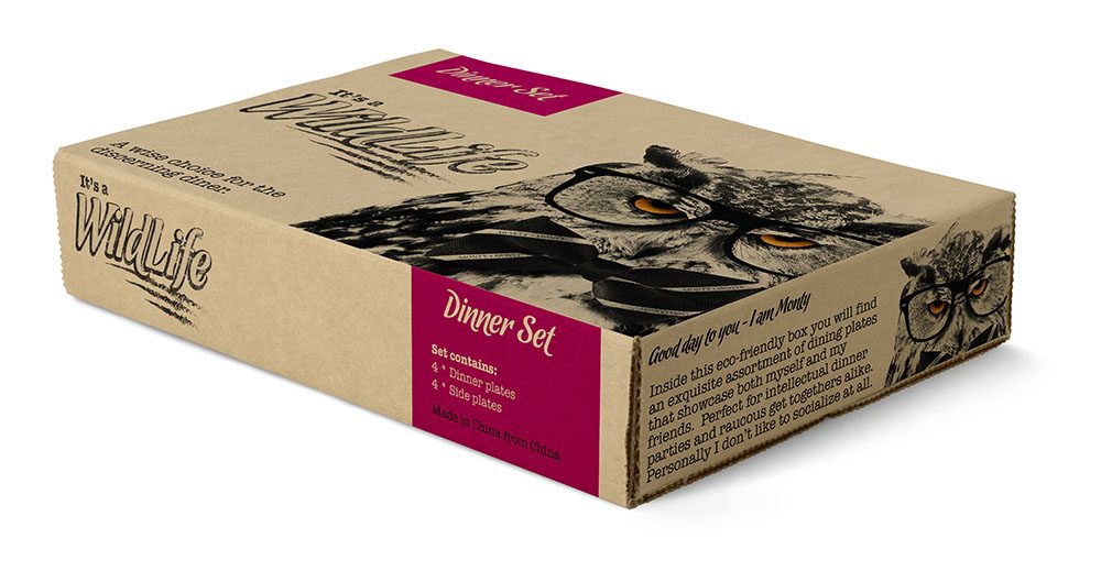 It's a Wildlife! eco packaging with black-and-white animal illustration