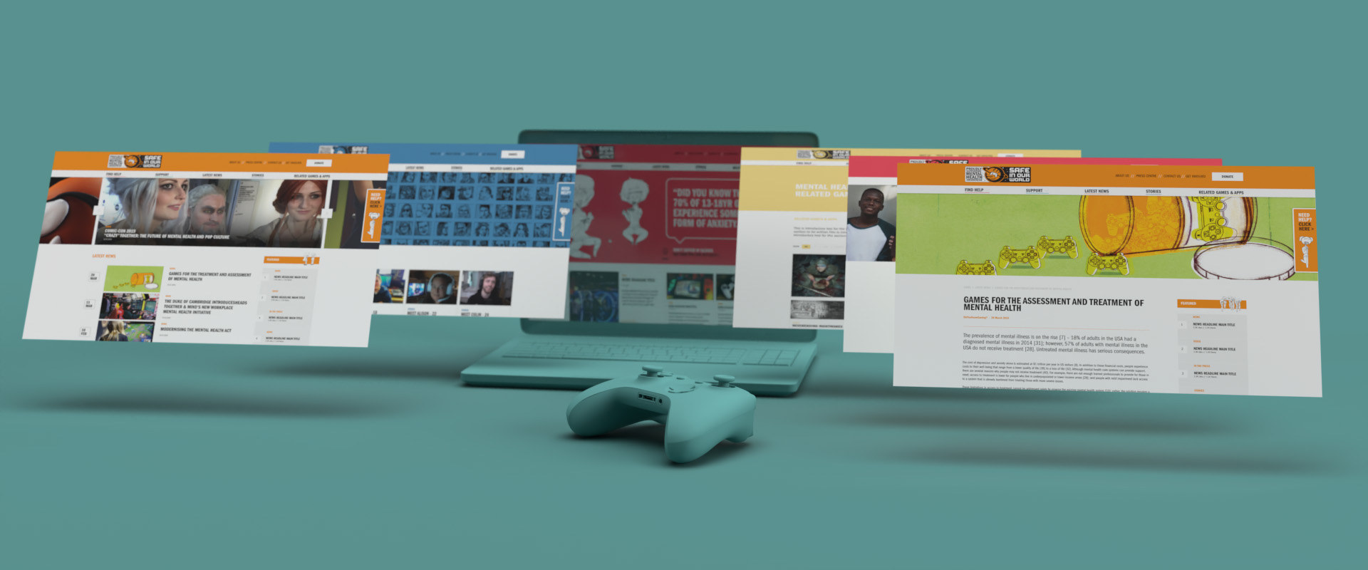 Safe In Our World website wireframes and page layouts